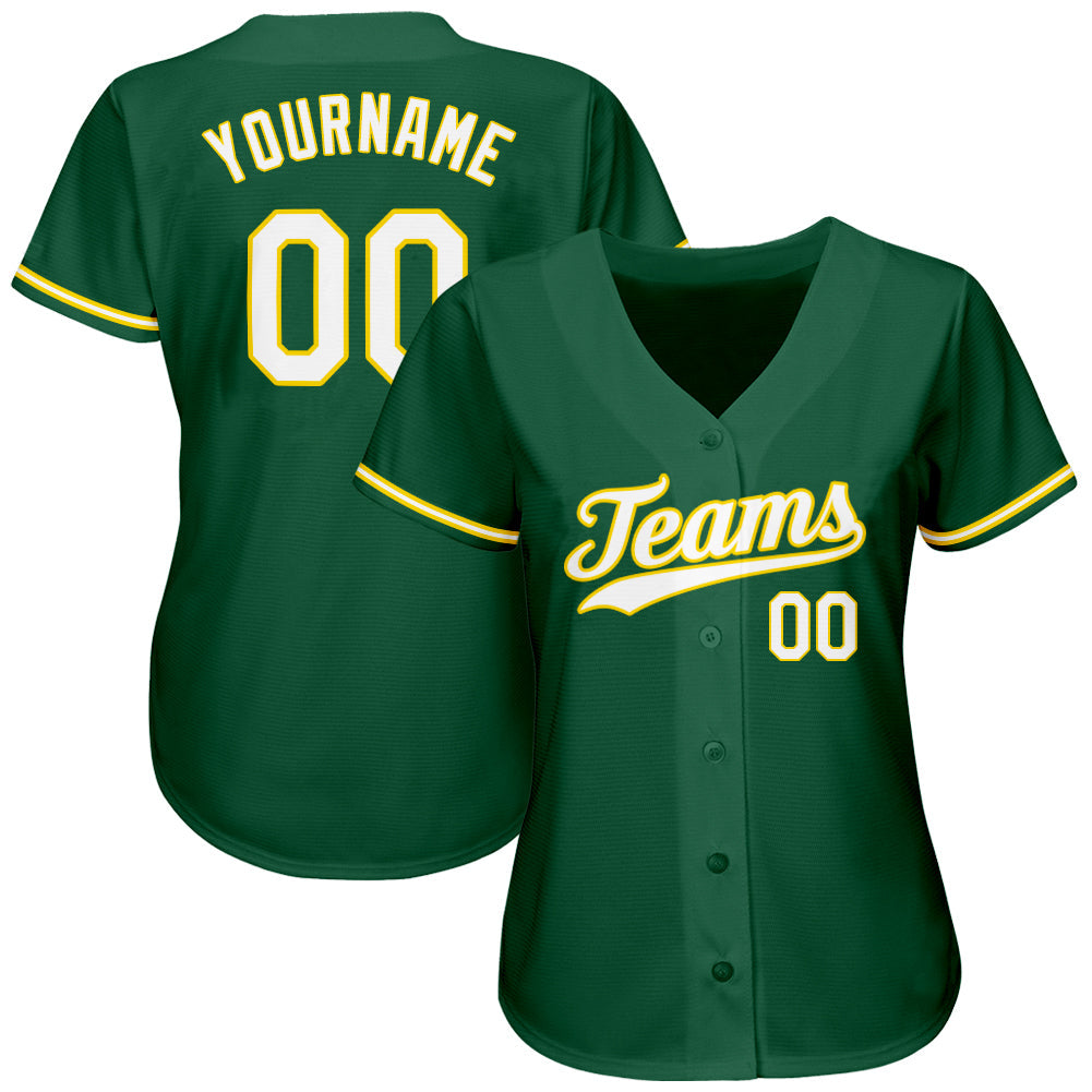 Custom Kelly Green White-Gold Authentic Baseball Jersey view 3