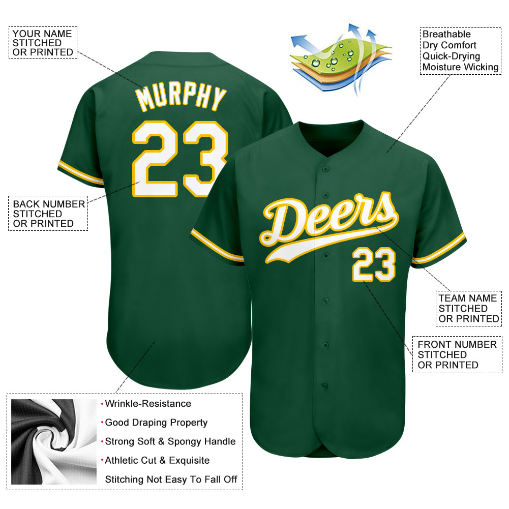 Custom Kelly Green White-Gold Authentic Baseball Jersey view 4