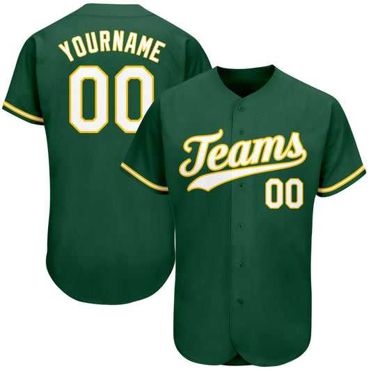 Custom Kelly Green White-Gold Authentic Baseball Jersey - Main View