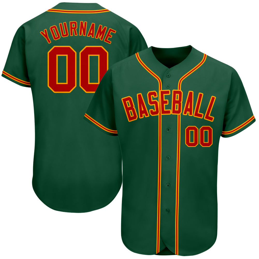 Custom Kelly Green Red-Gold Authentic Baseball Jersey - Main View