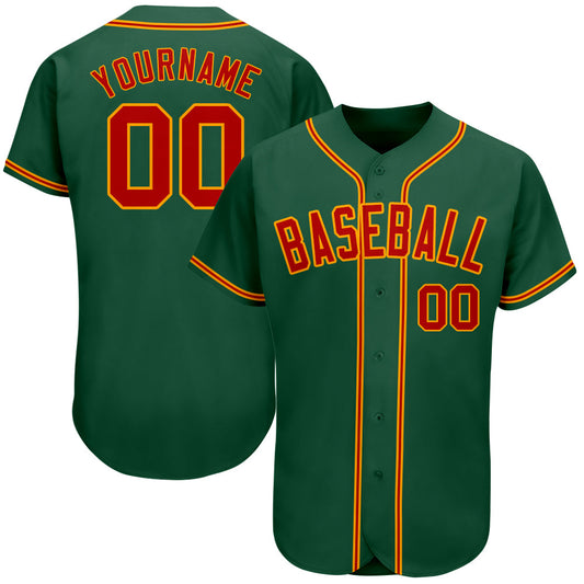 Custom Kelly Green Red-Gold Authentic Baseball Jersey - Main View