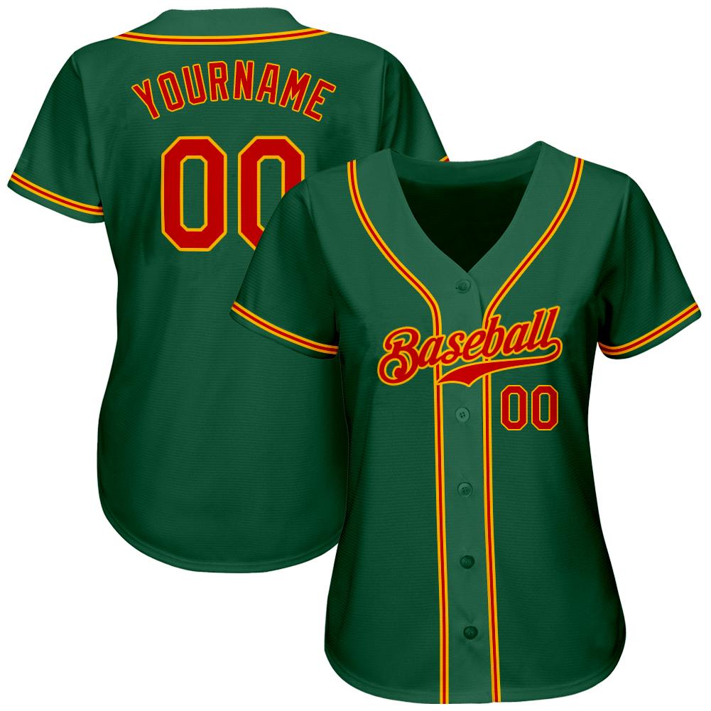 Custom Kelly Green Red-Gold Authentic Baseball Jersey view 2