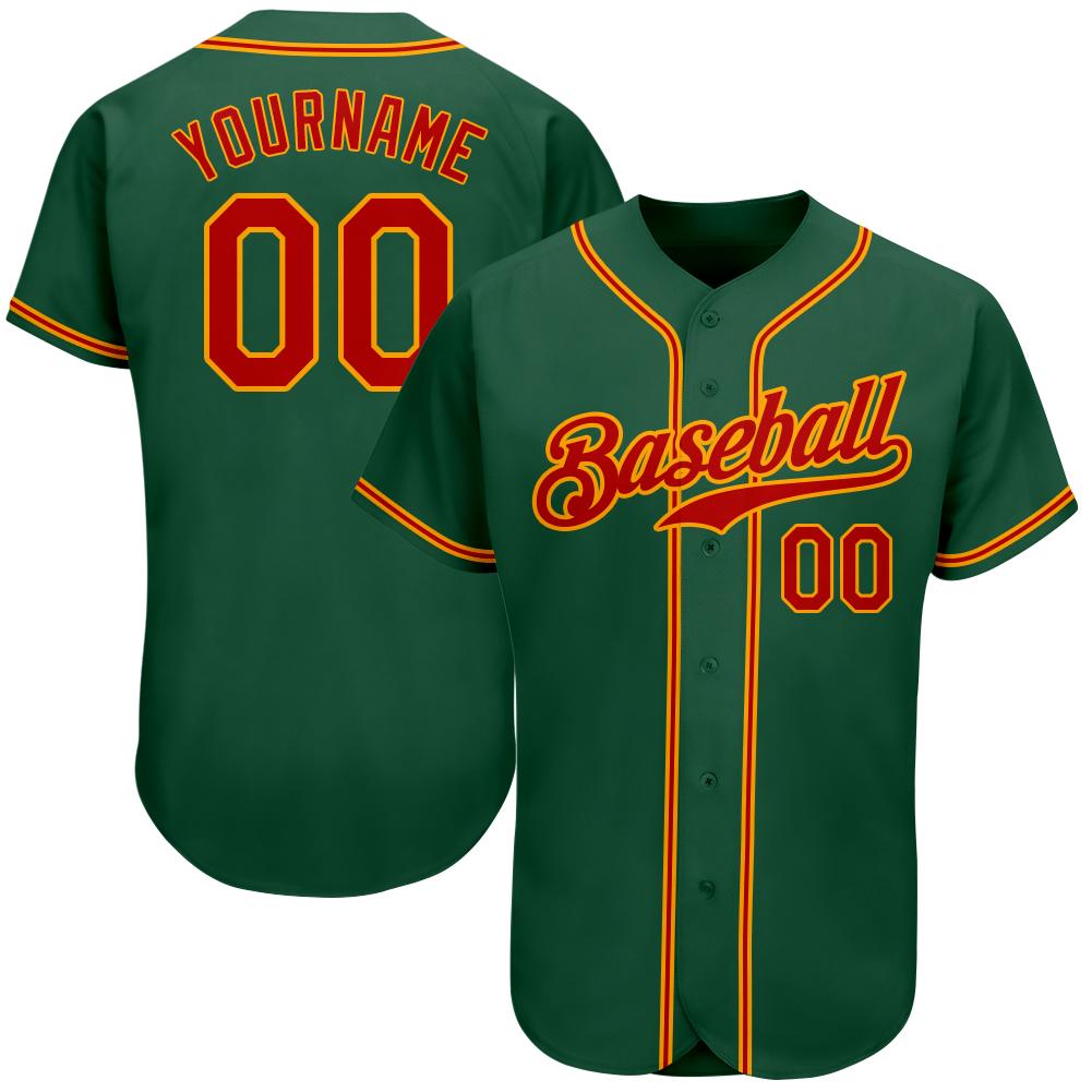 Custom Kelly Green Red-Gold Authentic Baseball Jersey - Main View
