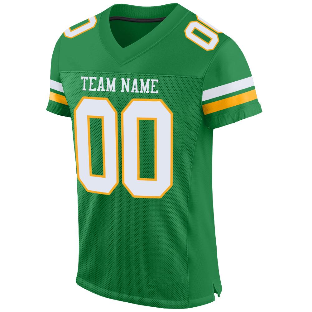 Custom Grass Green White-Gold Mesh Authentic Football Jersey view 2