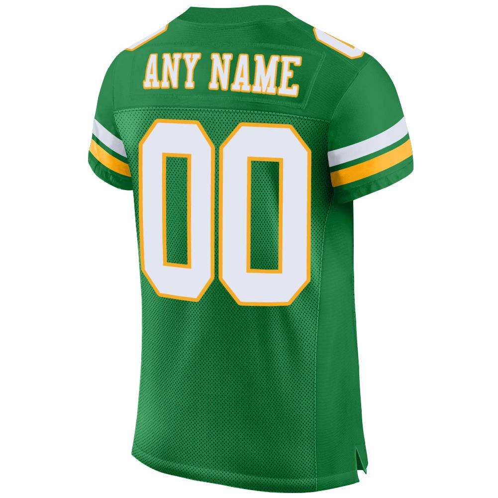 Custom Grass Green White-Gold Mesh Authentic Football Jersey view 3
