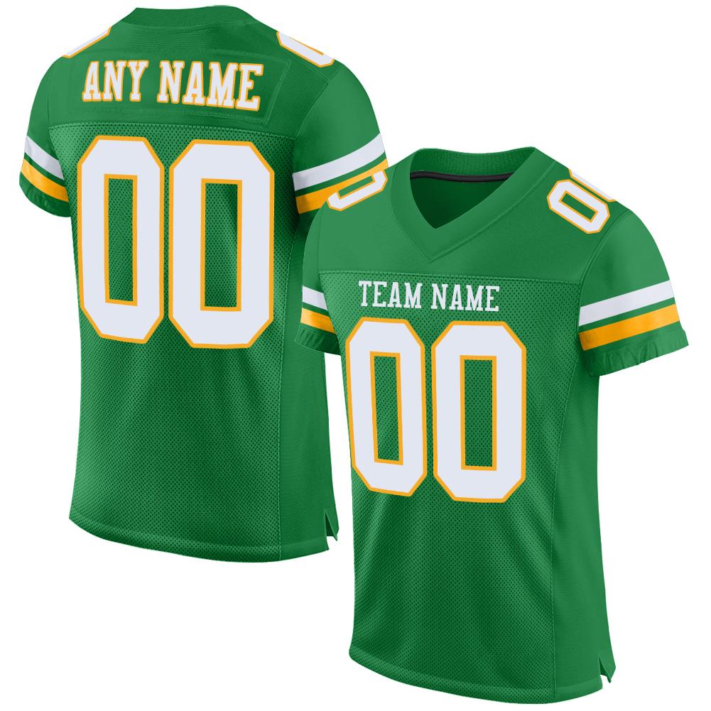 Custom Grass Green White-Gold Mesh Authentic Football Jersey - Main View