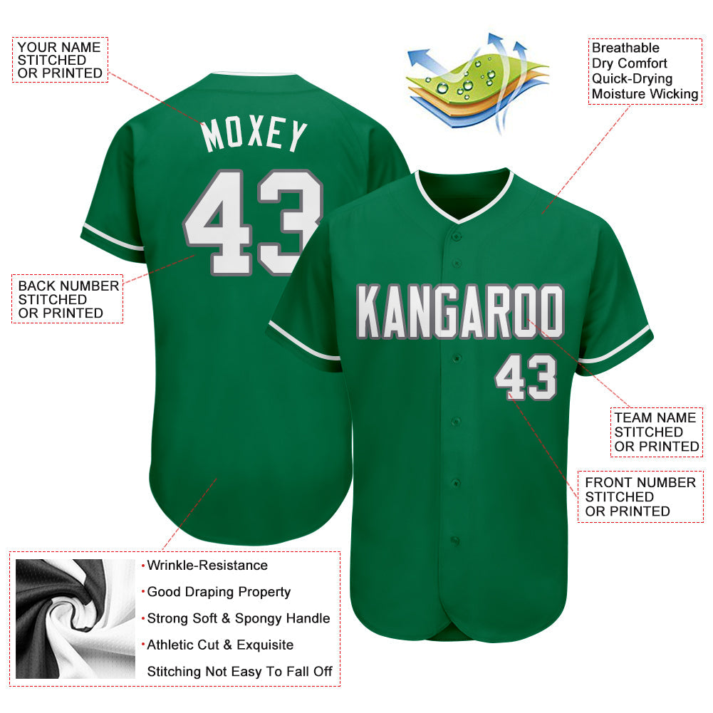 Custom Kelly Green White-Gray Authentic St. Patrick's Day Baseball Jersey view 3