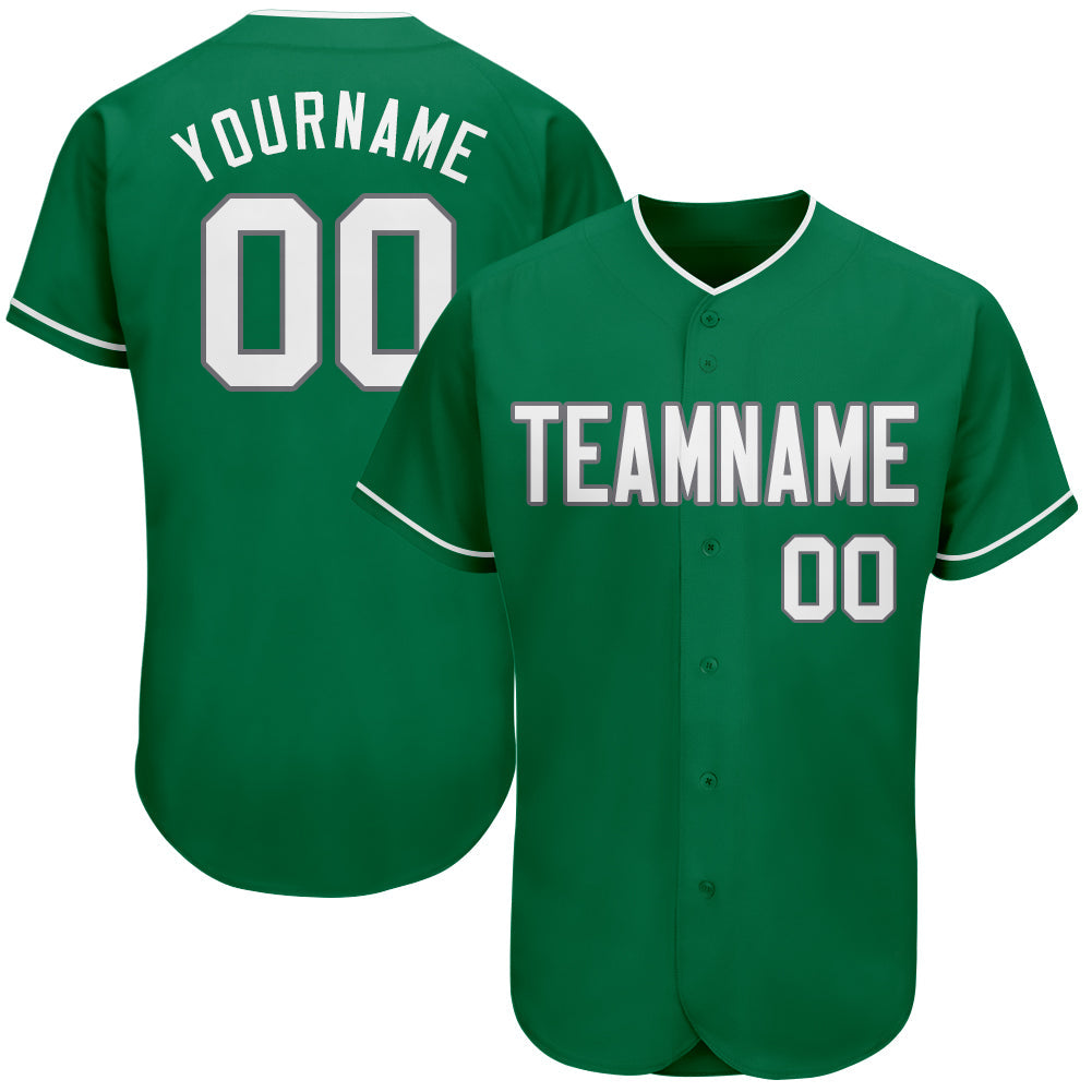 Custom Kelly Green White-Gray Authentic St. Patrick's Day Baseball Jersey - Main View