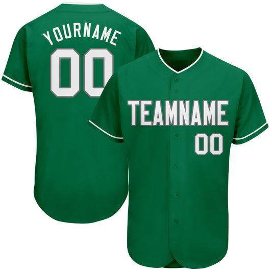 Custom Kelly Green White-Gray Authentic St. Patrick's Day Baseball Jersey - Main View