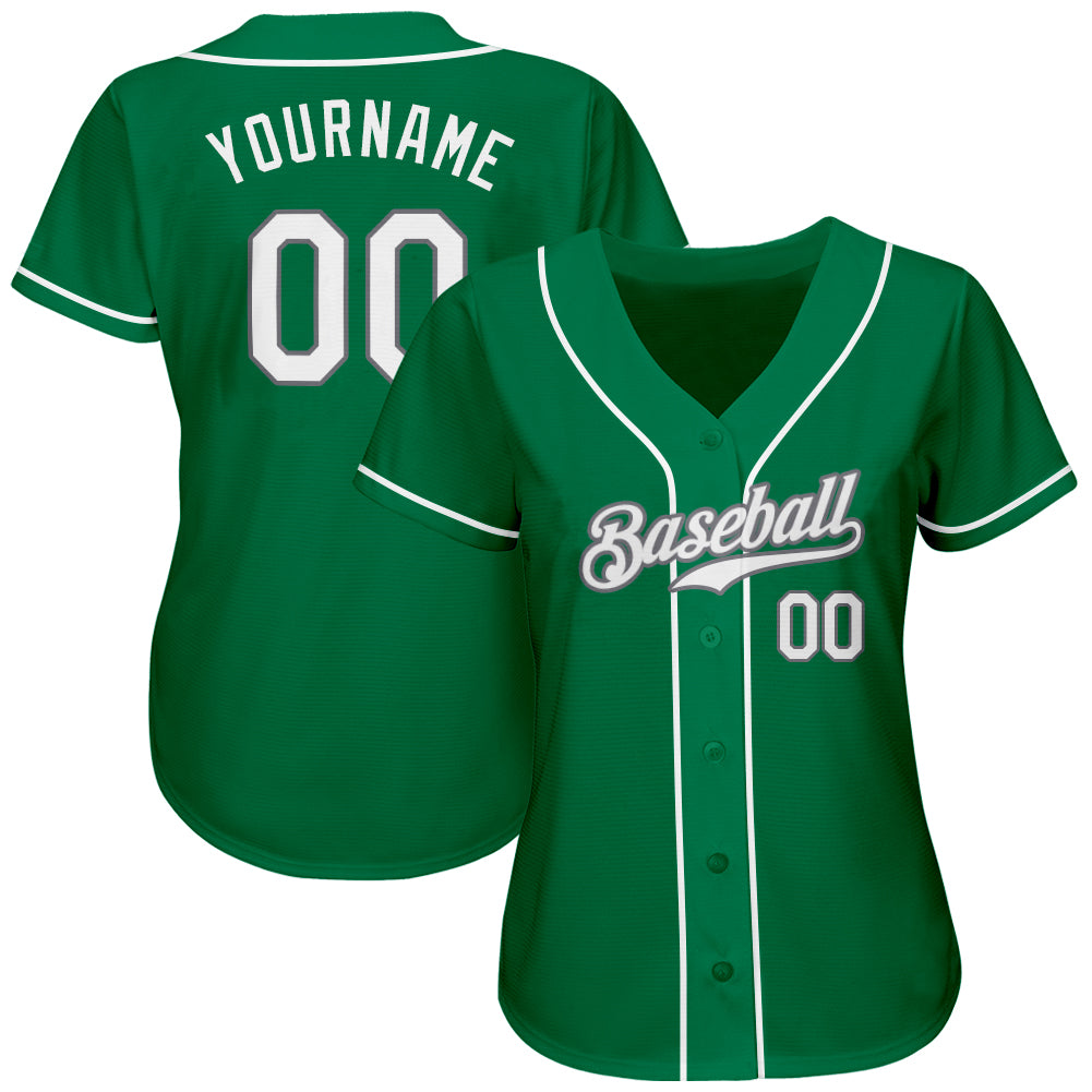 Custom Kelly Green White-Gray Authentic St. Patrick's Day Baseball Jersey view 3