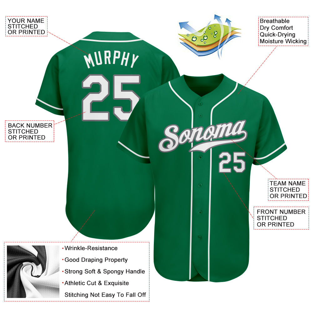 Custom Kelly Green White-Gray Authentic St. Patrick's Day Baseball Jersey view 4