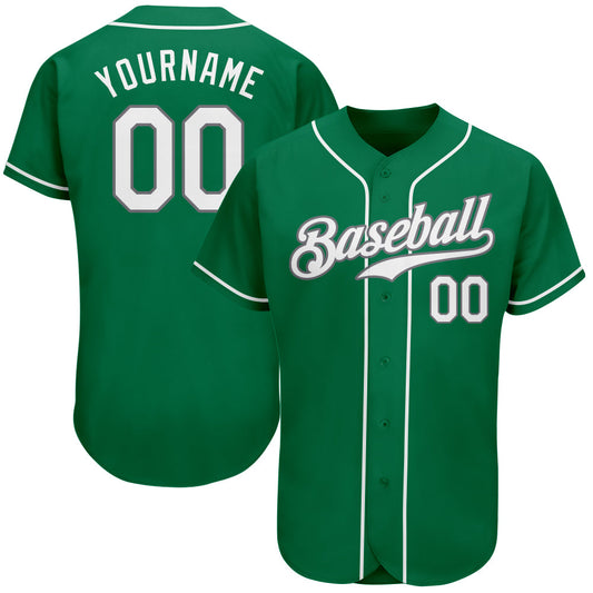 Custom Kelly Green White-Gray Authentic St. Patrick's Day Baseball Jersey - Main View