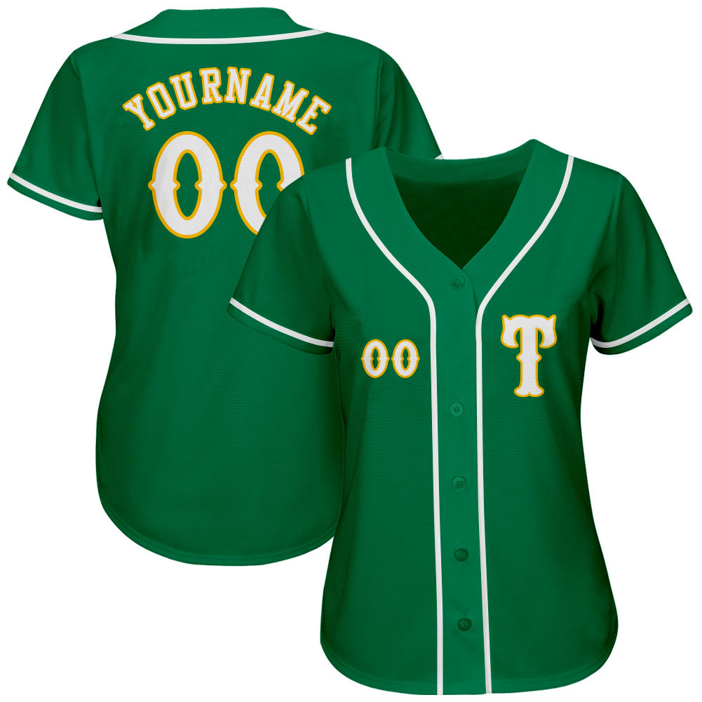 Custom Kelly Green White-Gold Authentic Baseball Jersey view 2