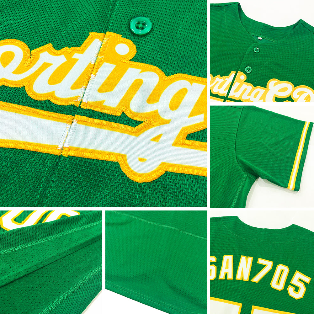 Custom Kelly Green White-Gold Authentic Baseball Jersey view 6
