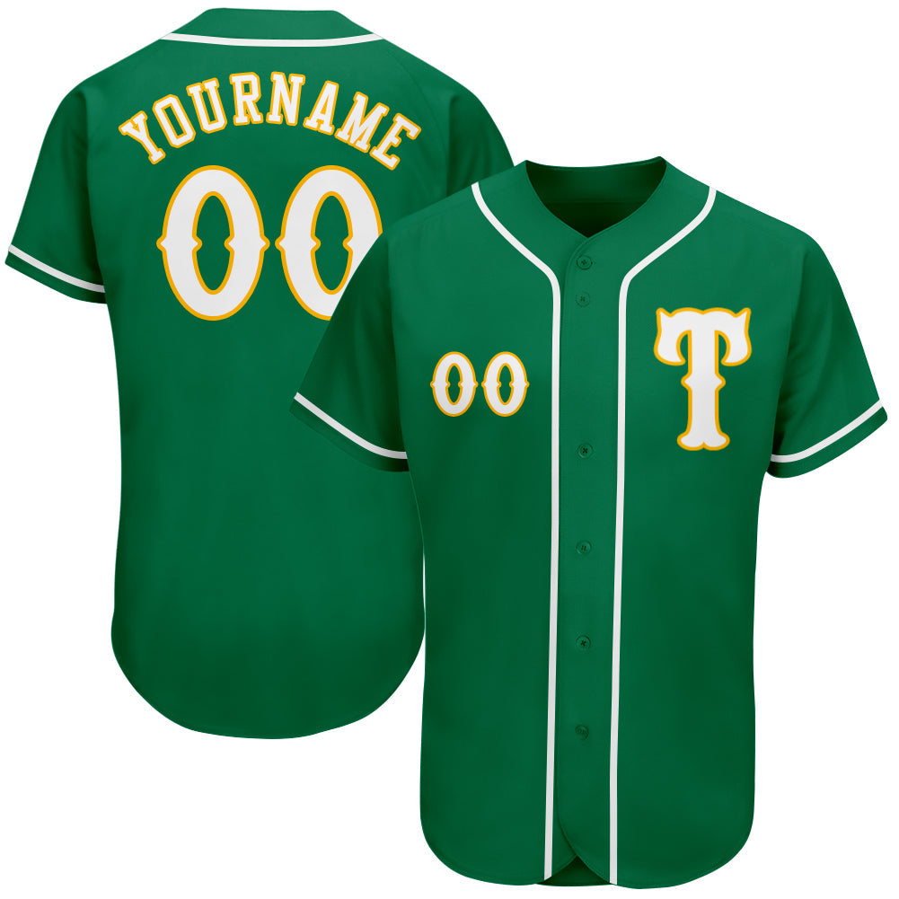 Custom Kelly Green White-Gold Authentic Baseball Jersey - Main View