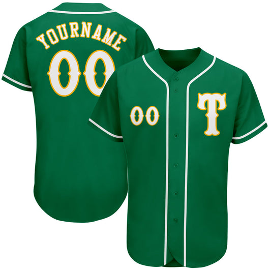 Custom Kelly Green White-Gold Authentic Baseball Jersey - Main View