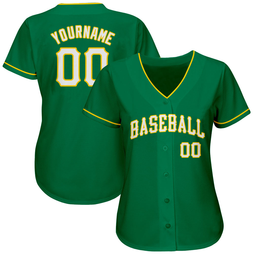 Custom Kelly Green White-Gold Authentic Baseball Jersey view 2
