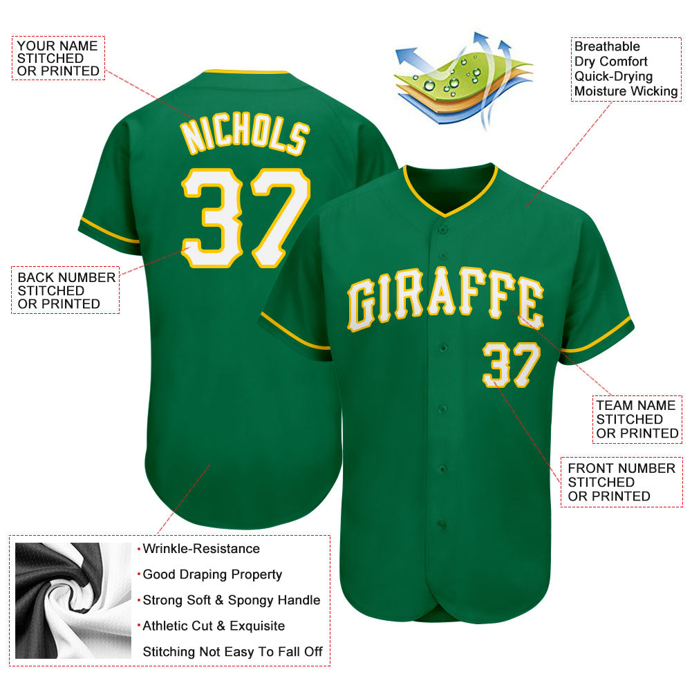 Custom Kelly Green White-Gold Authentic Baseball Jersey view 3