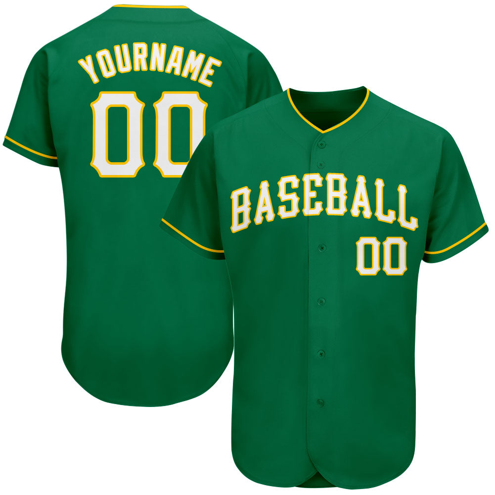 Custom Kelly Green White-Gold Authentic Baseball Jersey - Main View