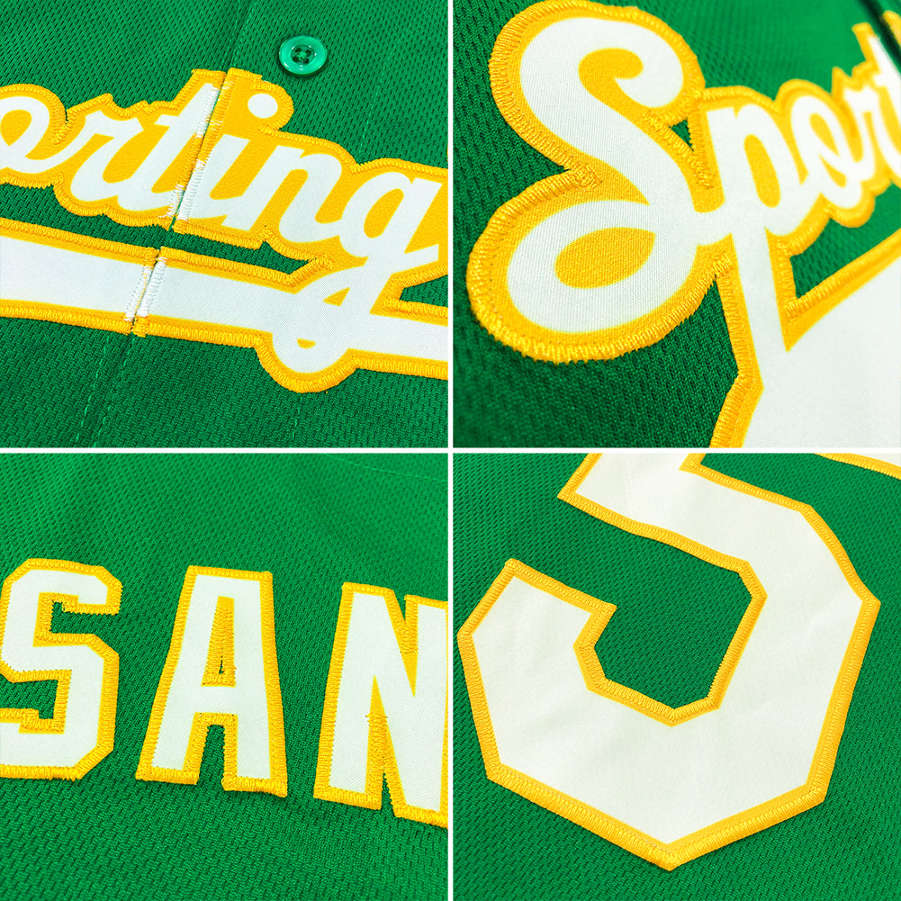 Custom Kelly Green Gold-White Authentic Baseball Jersey view 6