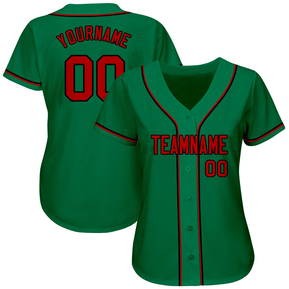Custom Kelly Green Red-Black Authentic Baseball Jersey view 2