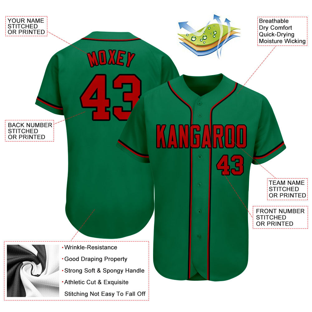 Custom Kelly Green Red-Black Authentic Baseball Jersey view 3