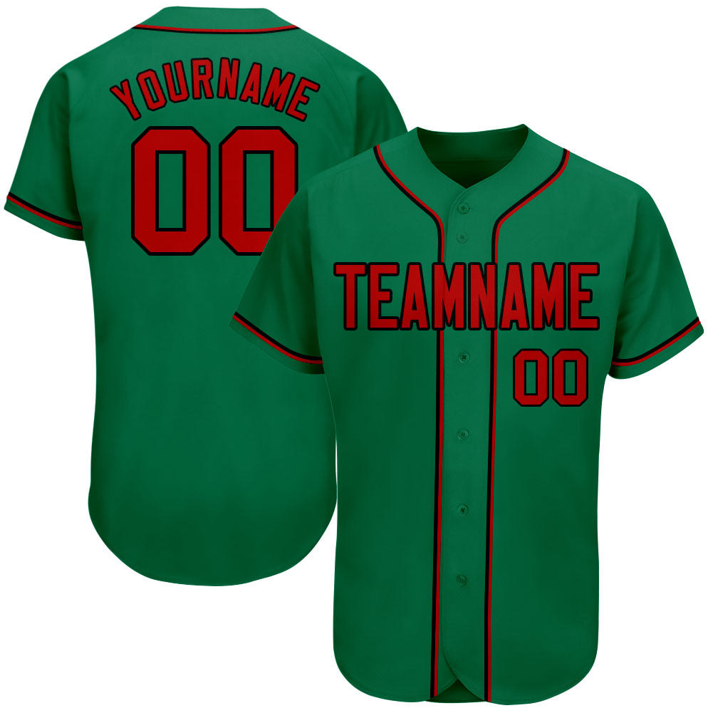 Custom Kelly Green Red-Black Authentic Baseball Jersey - Main View