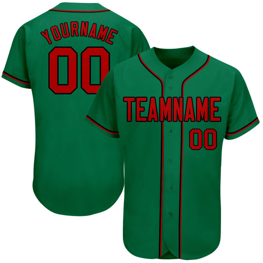 Custom Kelly Green Red-Black Authentic Baseball Jersey - Main View