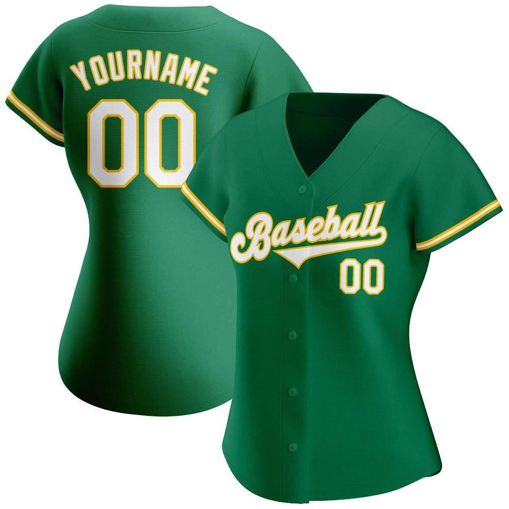 Custom Kelly Green White-Gold Authentic Baseball Jersey view 2
