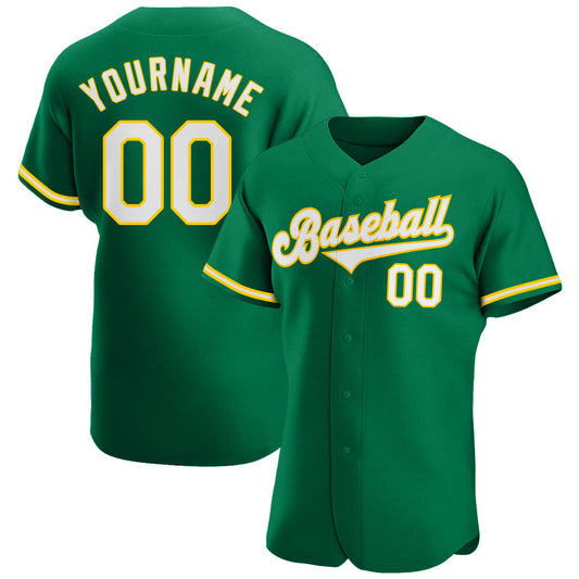 Custom Kelly Green White-Gold Authentic Baseball Jersey - Main View