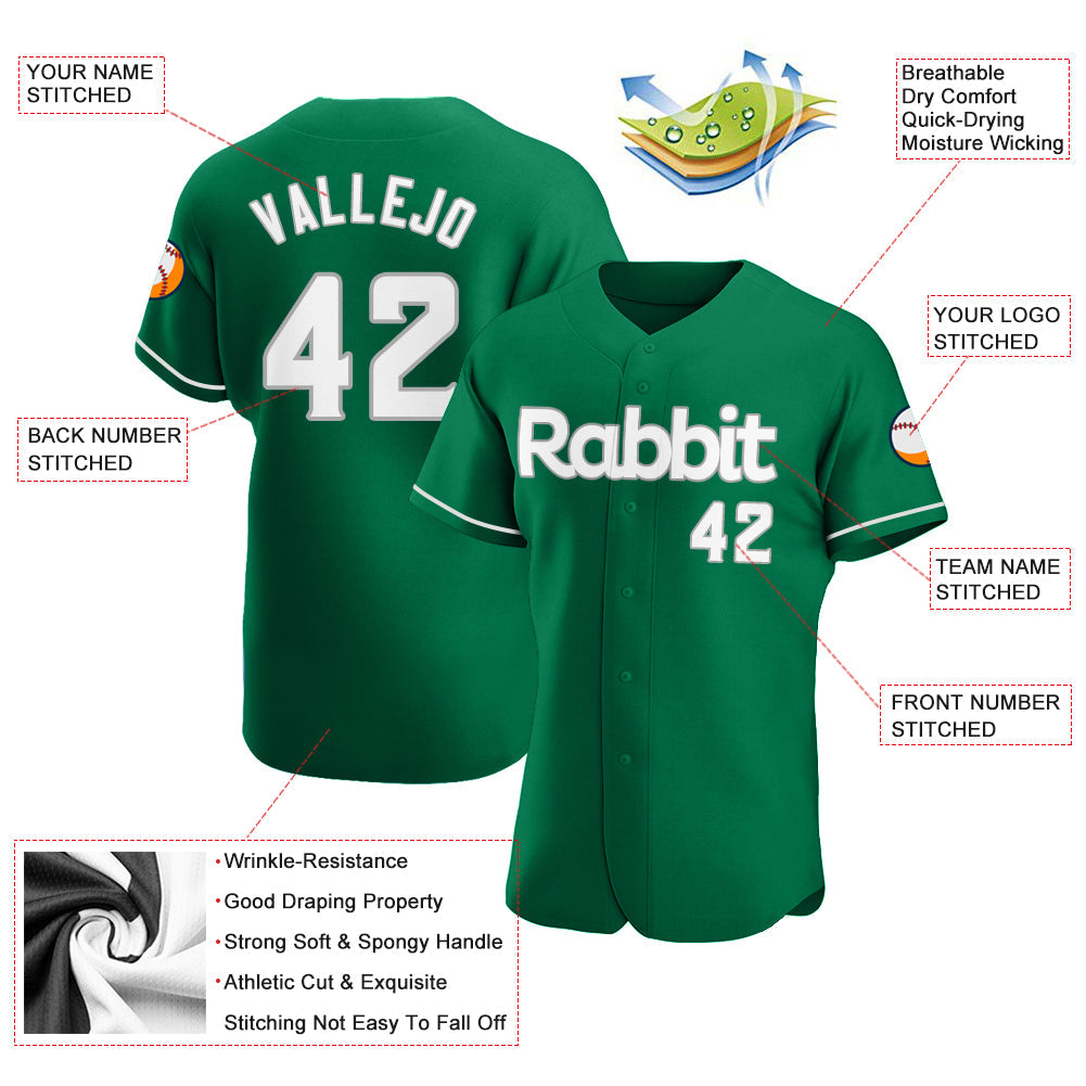 Custom Kelly Green White-Gray Authentic St. Patrick's Day Baseball Jersey view 3