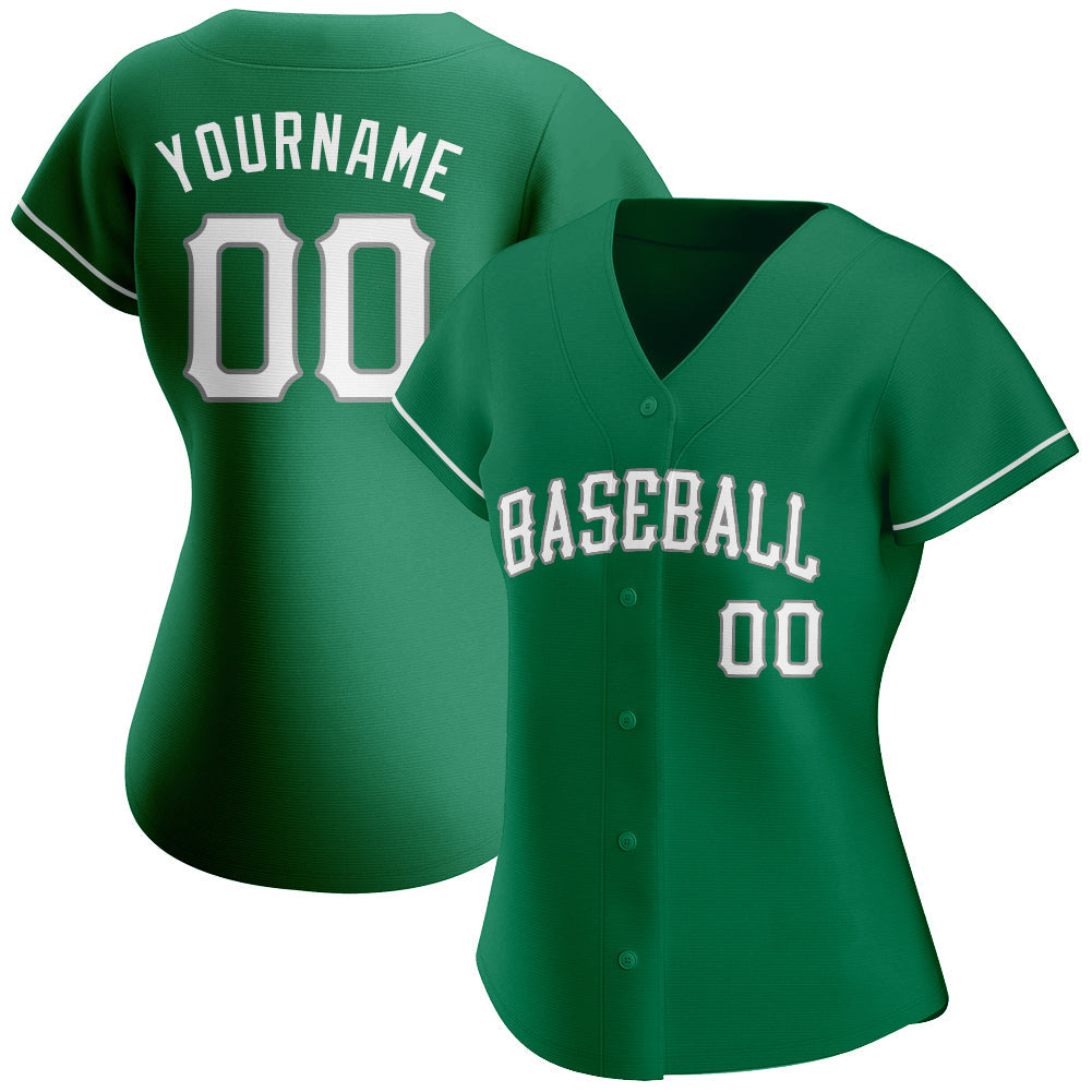 Custom Kelly Green White-Gray Authentic St. Patrick's Day Baseball Jersey view 2