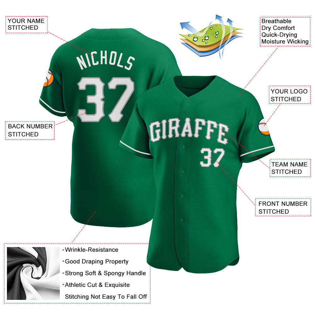 Custom Kelly Green White-Gray Authentic St. Patrick's Day Baseball Jersey view 3