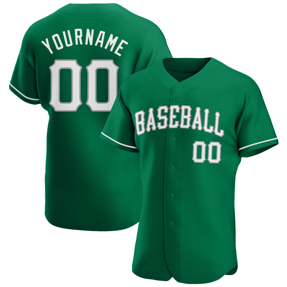 Custom Kelly Green White-Gray Authentic St. Patrick's Day Baseball Jersey - Main View