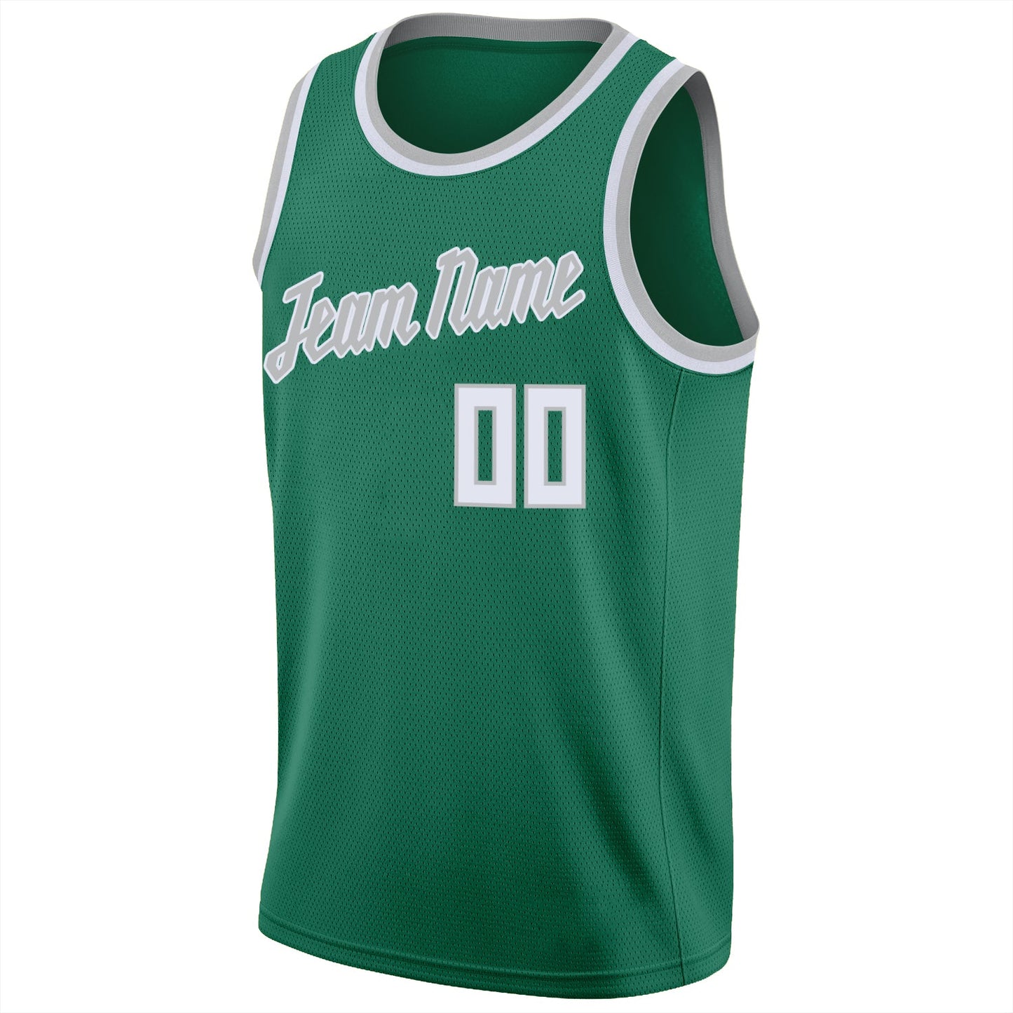 Custom Kelly Green White-Gray Round Neck Rib-Knit Basketball Jersey view 5