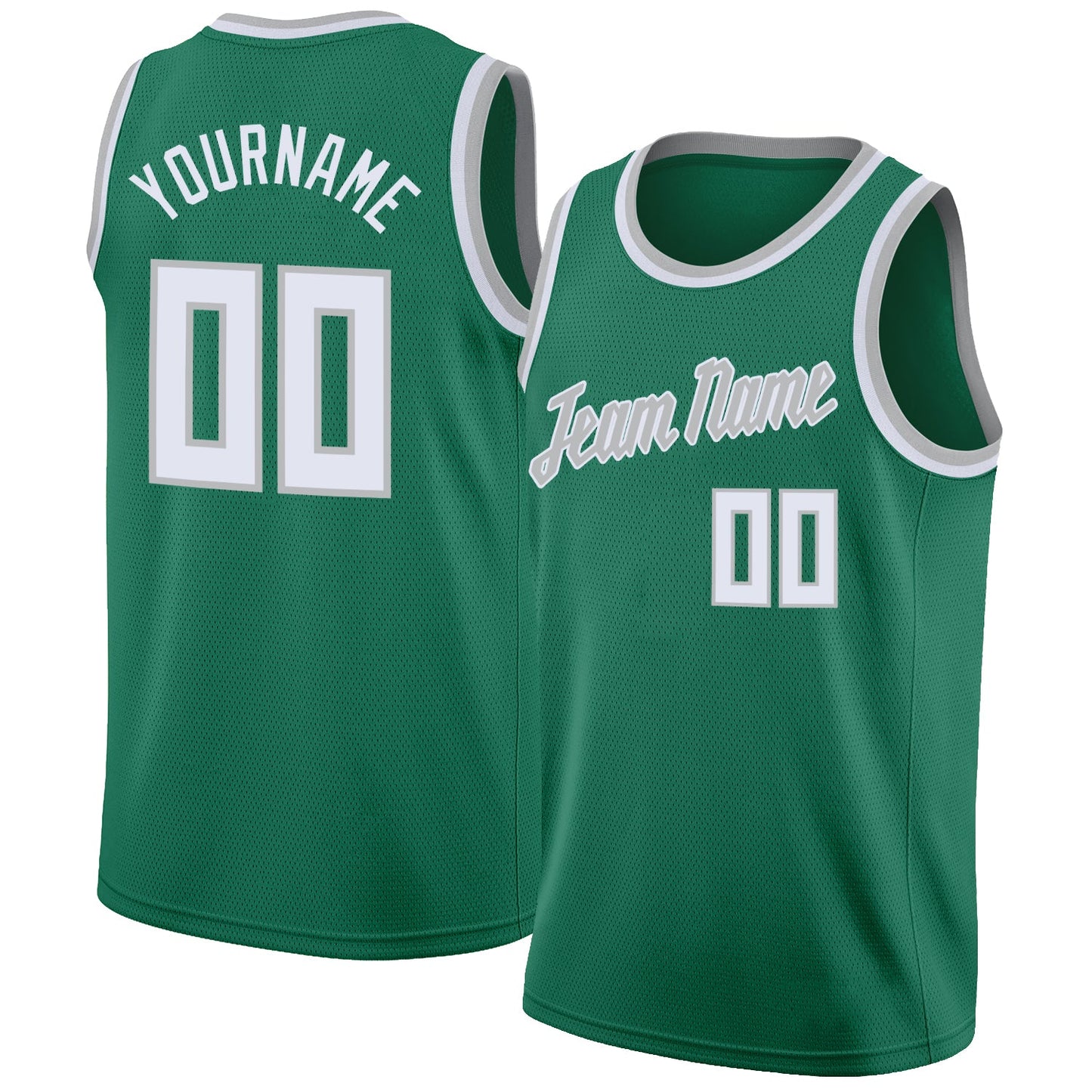 Custom Kelly Green White-Gray Round Neck Rib-Knit Basketball Jersey - Main View