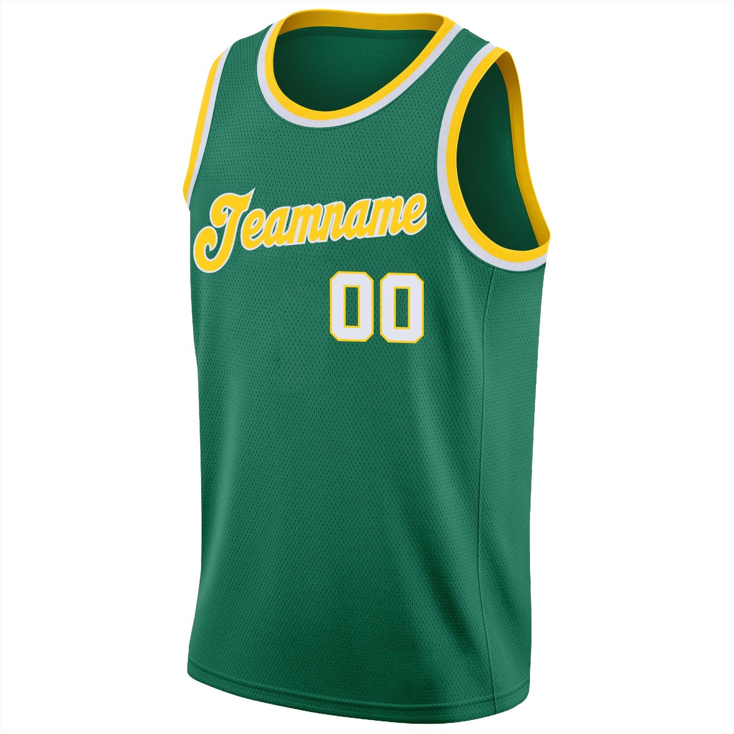 Custom Kelly Green White-Gold Round Neck Rib-Knit Basketball Jersey view 6