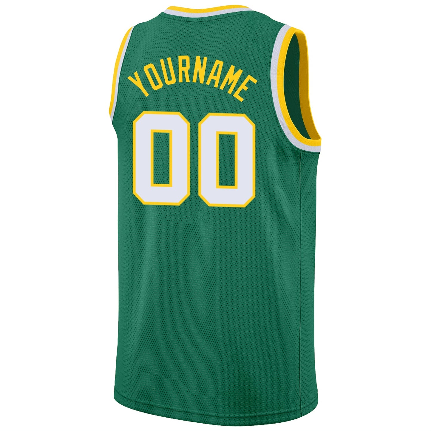 Custom Kelly Green White-Gold Round Neck Rib-Knit Basketball Jersey view 7