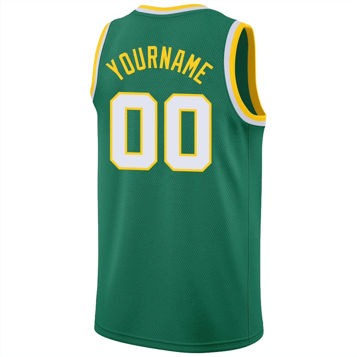 Custom Kelly Green White-Gold Round Neck Rib-Knit Basketball Jersey view 7