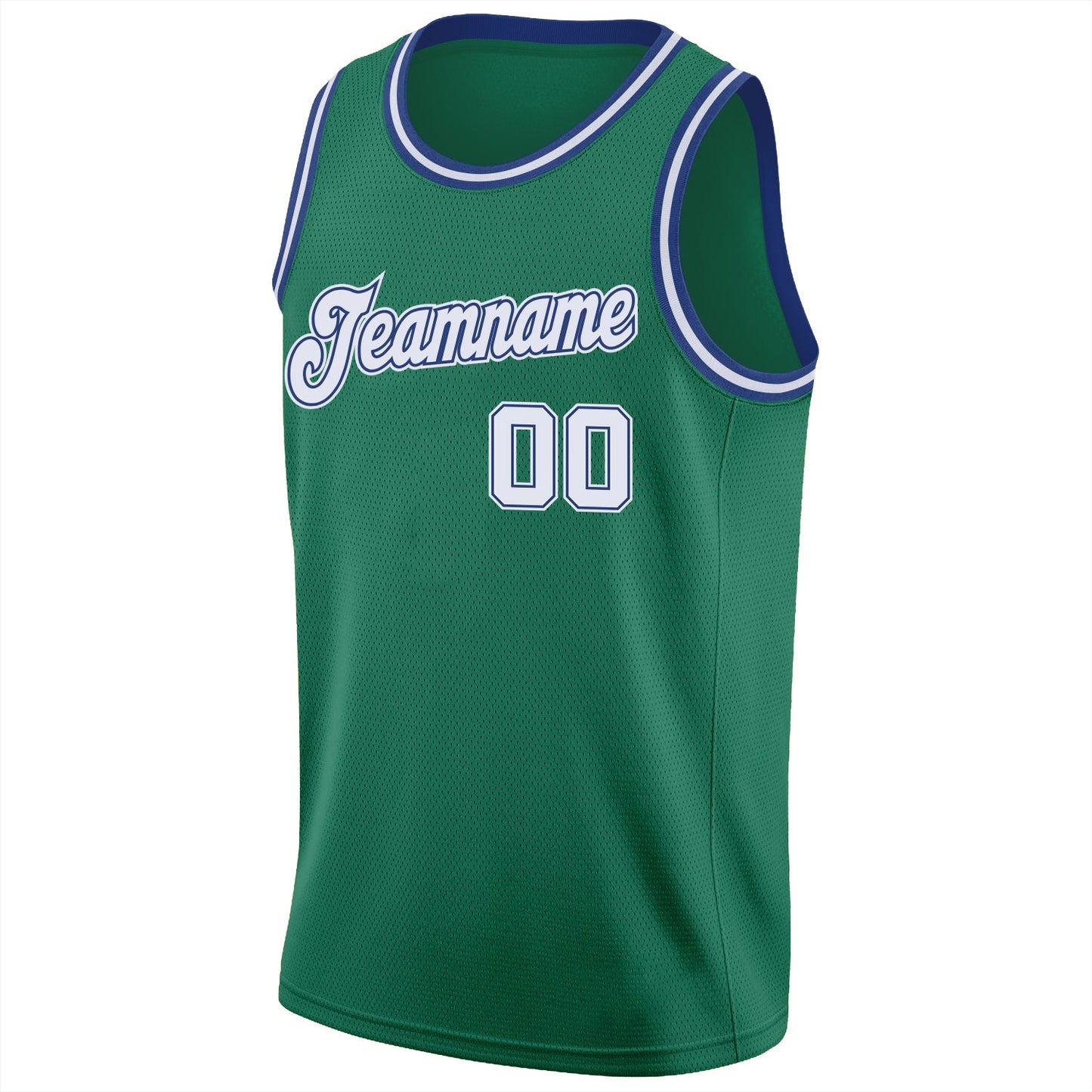 Custom Kelly Green White-Royal Round Neck Rib-Knit Basketball Jersey view 6