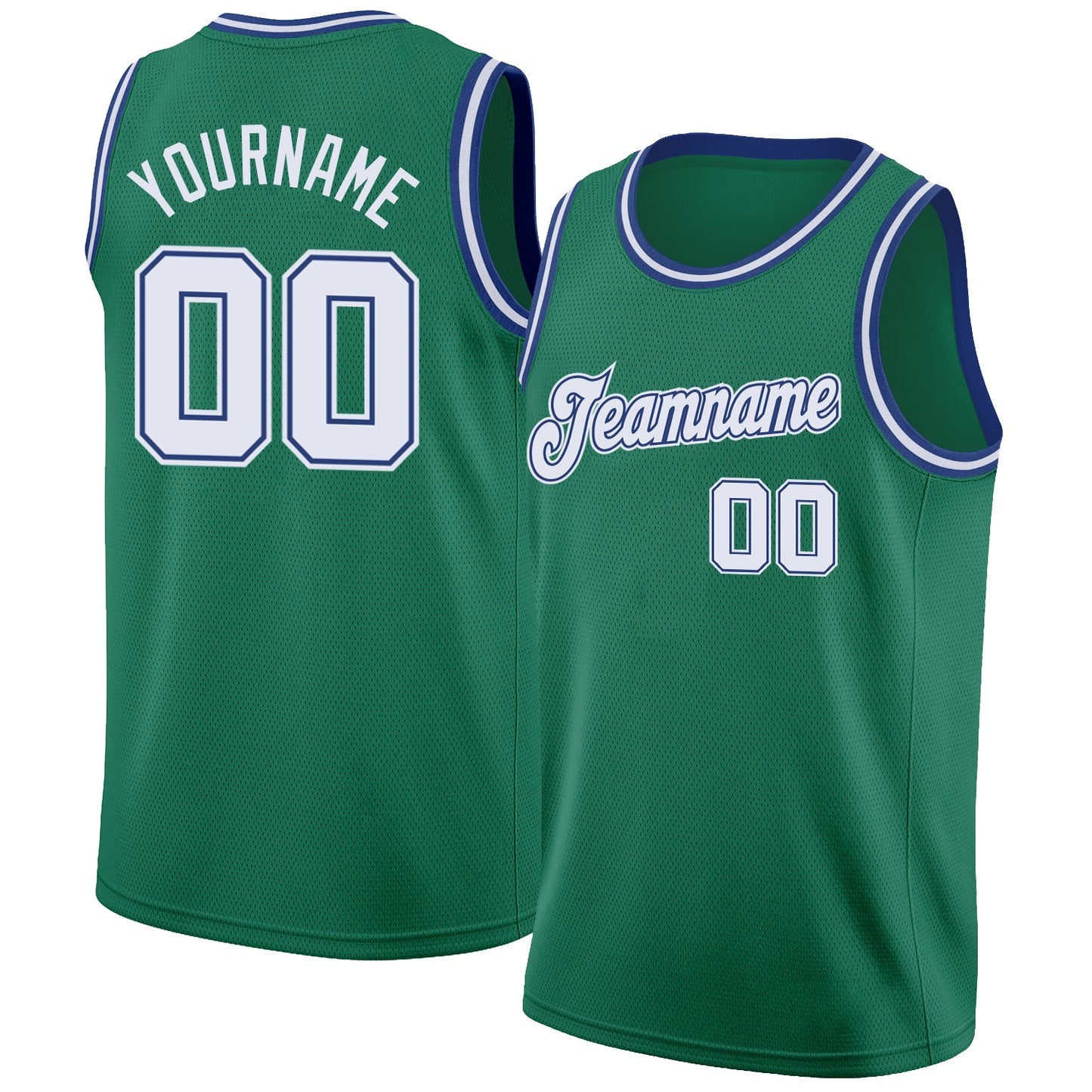 Custom Kelly Green White-Royal Round Neck Rib-Knit Basketball Jersey - Main View