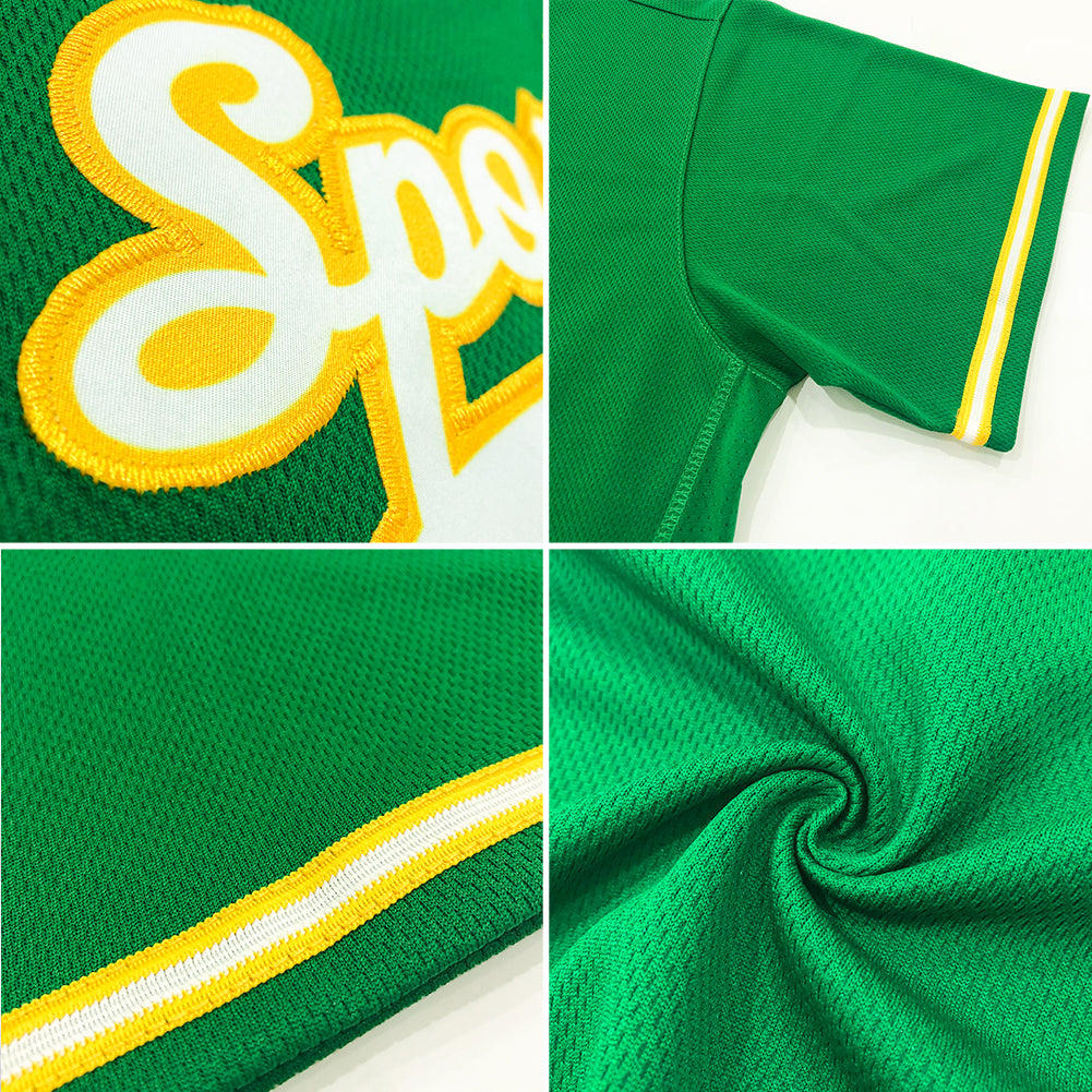 Custom Kelly Green Old Gold-Black Authentic American Flag Fashion Baseball Jersey view 6