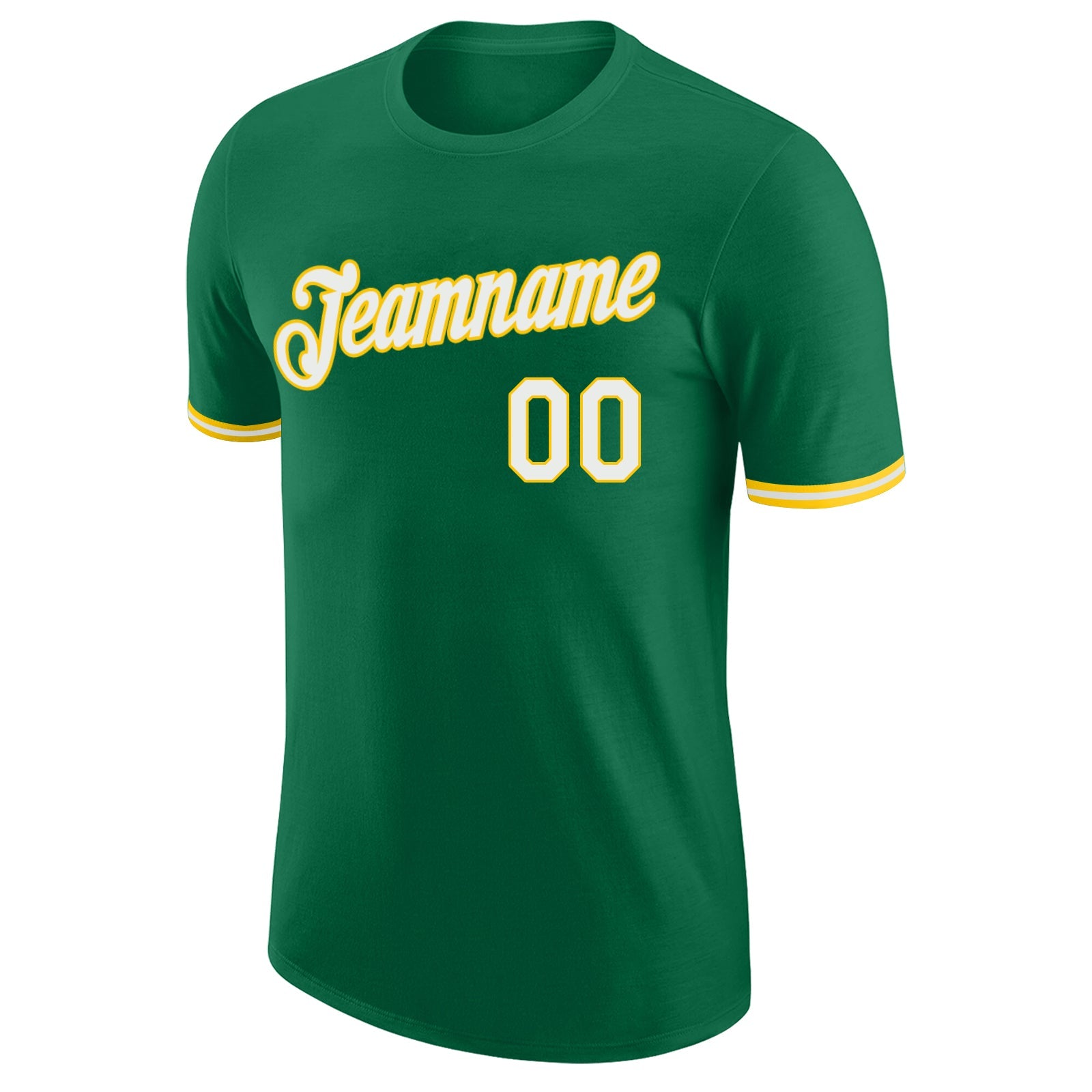 Custom Kelly Green White-Gold Performance T-Shirt view 6