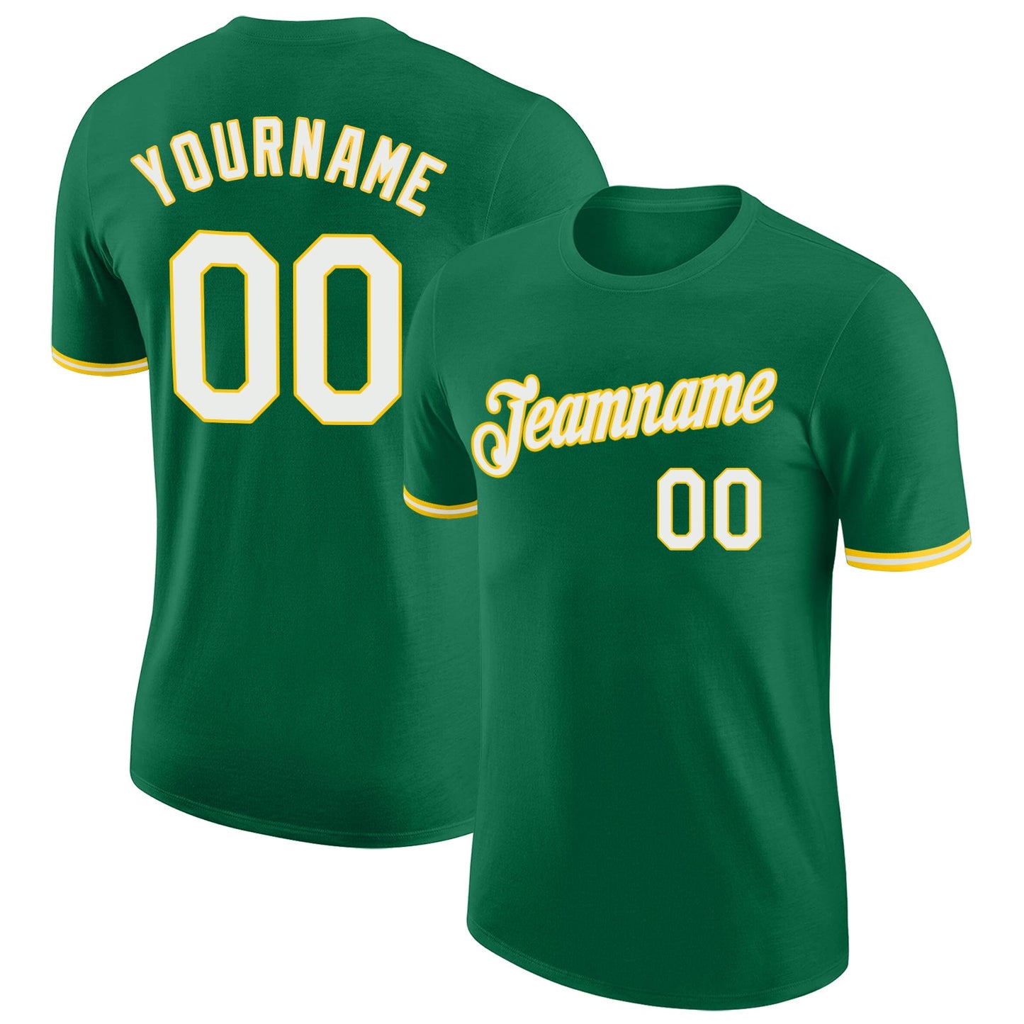Custom Kelly Green White-Gold Performance T-Shirt - Main View