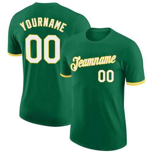 Custom Kelly Green White-Gold Performance T-Shirt - Main View