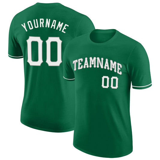 Custom Kelly Green White-Gray Performance T-Shirt - Main View