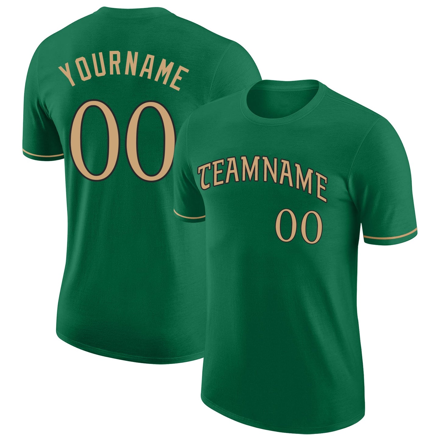 Custom Kelly Green Old Gold-Black Performance T-Shirt - Main View