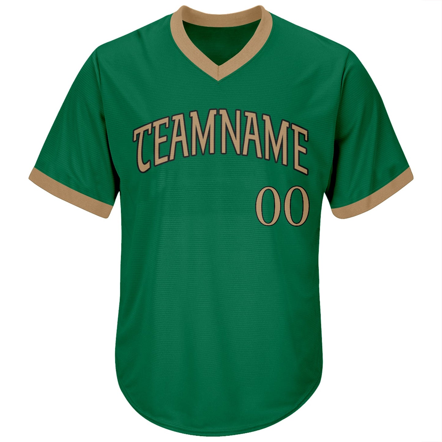 Custom Kelly Green Old Gold-Black Authentic Throwback Rib-Knit Baseball Jersey Shirt view 2