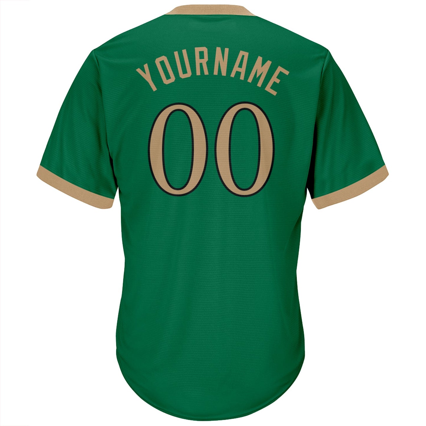 Custom Kelly Green Old Gold-Black Authentic Throwback Rib-Knit Baseball Jersey Shirt view 3