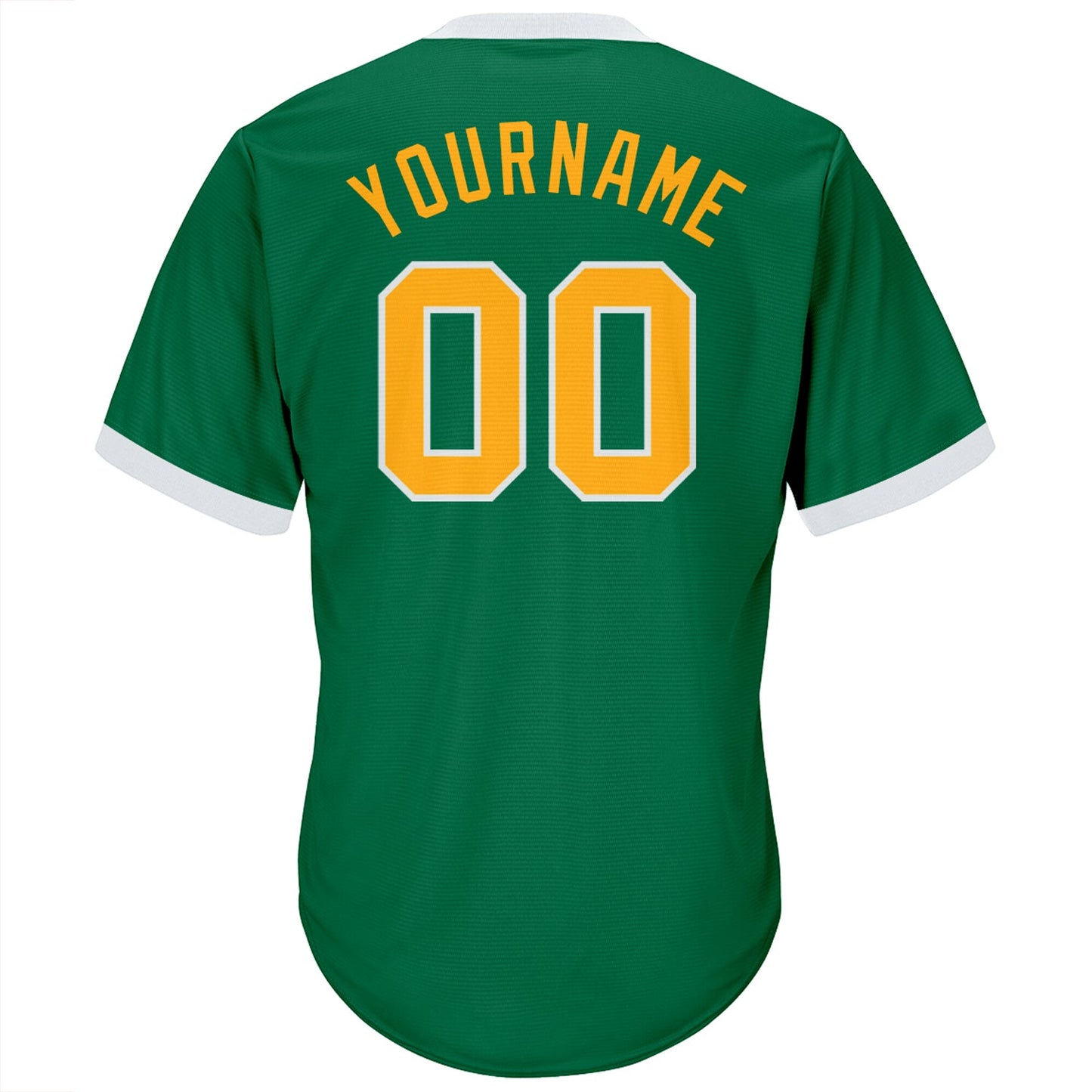 Custom Kelly Green Gold-White Authentic Throwback Rib-Knit Baseball Jersey Shirt view 3